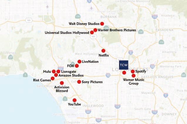 TCW所在地とロサンゼルスの地図